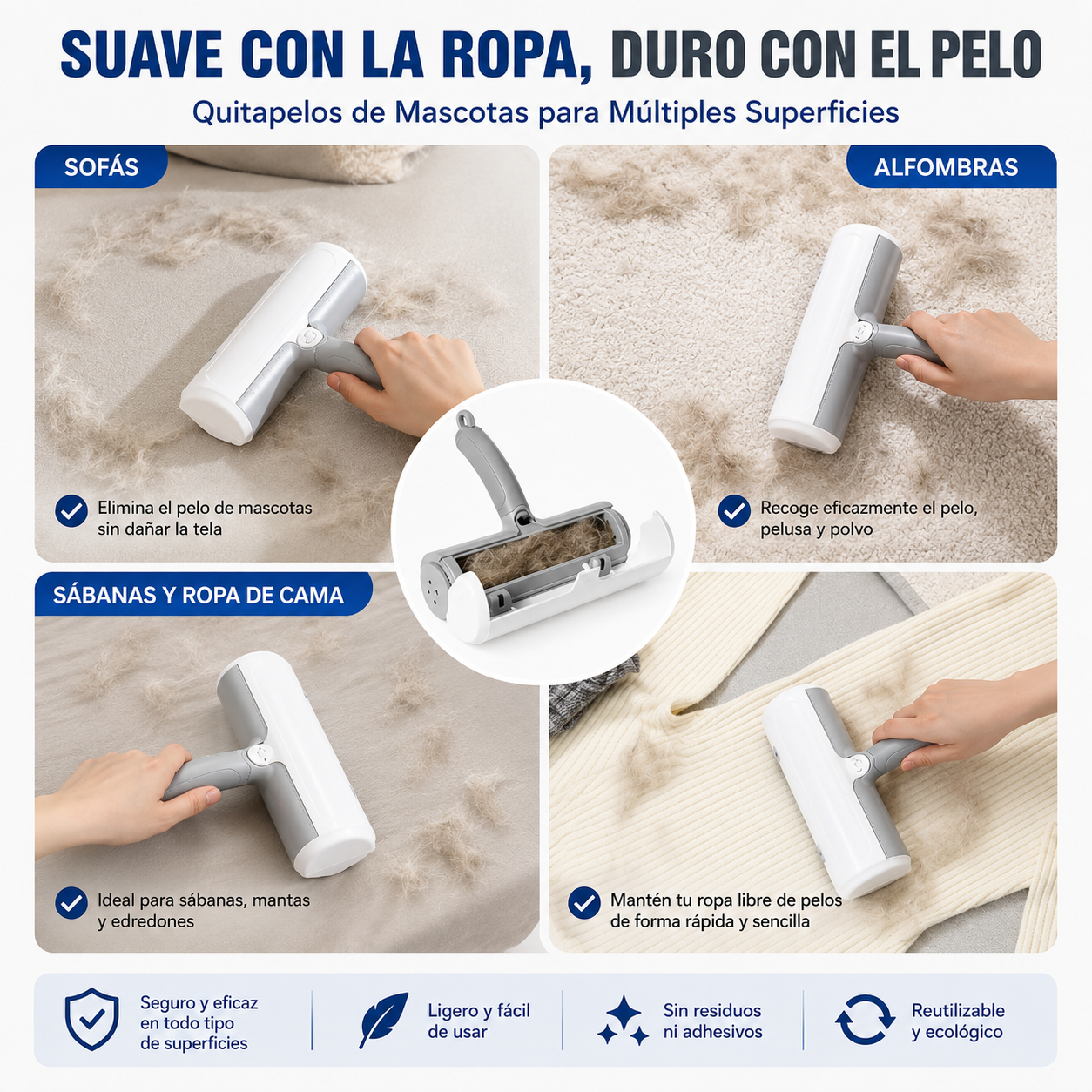 LumiaClean™ | Rodillo Reutilizable Removedor de Pelo para Mascotas