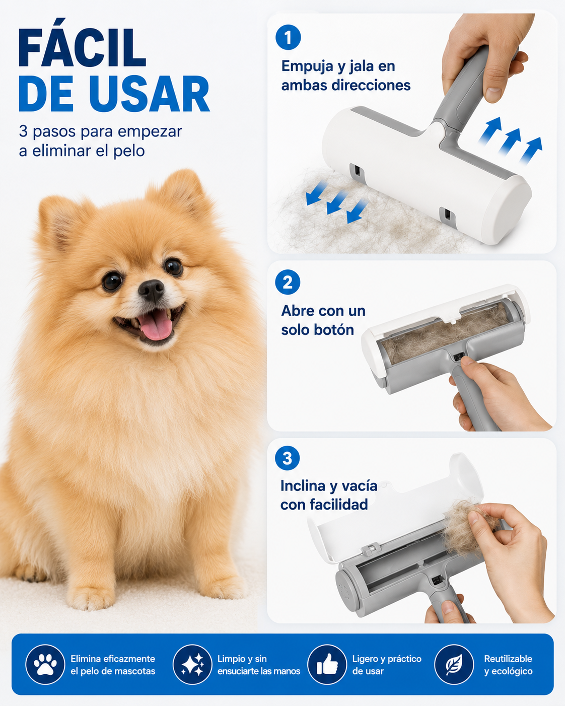 LumiaClean™ | Rodillo Reutilizable Removedor de Pelo para Mascotas
